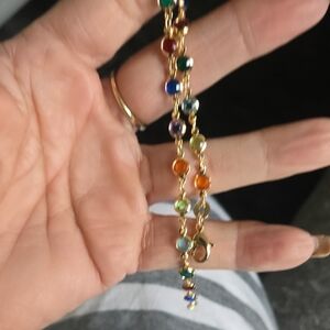 Gold-Tone Multicolor Gemstone Ankle Bracelet - Women Jewelry